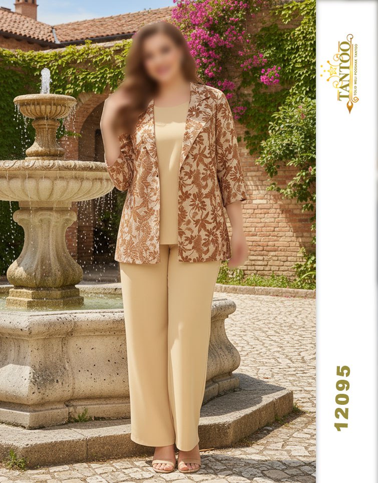 ست مجلسی سه تیکه سایز بزرگ جنس کت مازراتی وارداتی وحتی تاپ وشلوار ابر وبادی وارداتی + خرید آنلاین لباس زنانه