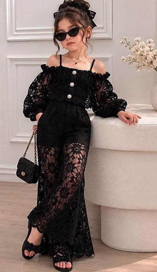 ۴ تیکه کراپ دانتل شلوار دانتل تاپ مازراتی  شورتک مازراتی + خرید آنلاین لباس بچگانه